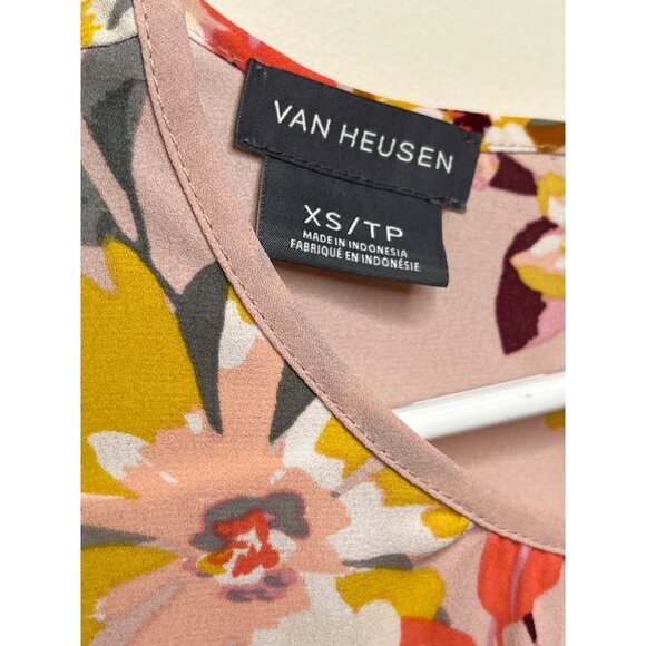 Van Heusen Top Womens XS Shirt Blouse Pink Floral Boho Work Casual Spring Summer - Picture 7 of 11